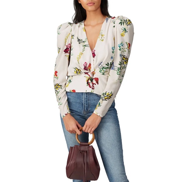 Chelsea and Walker White Floral‎ Long Sleeve Top Size 2 - Picture 1 of 12